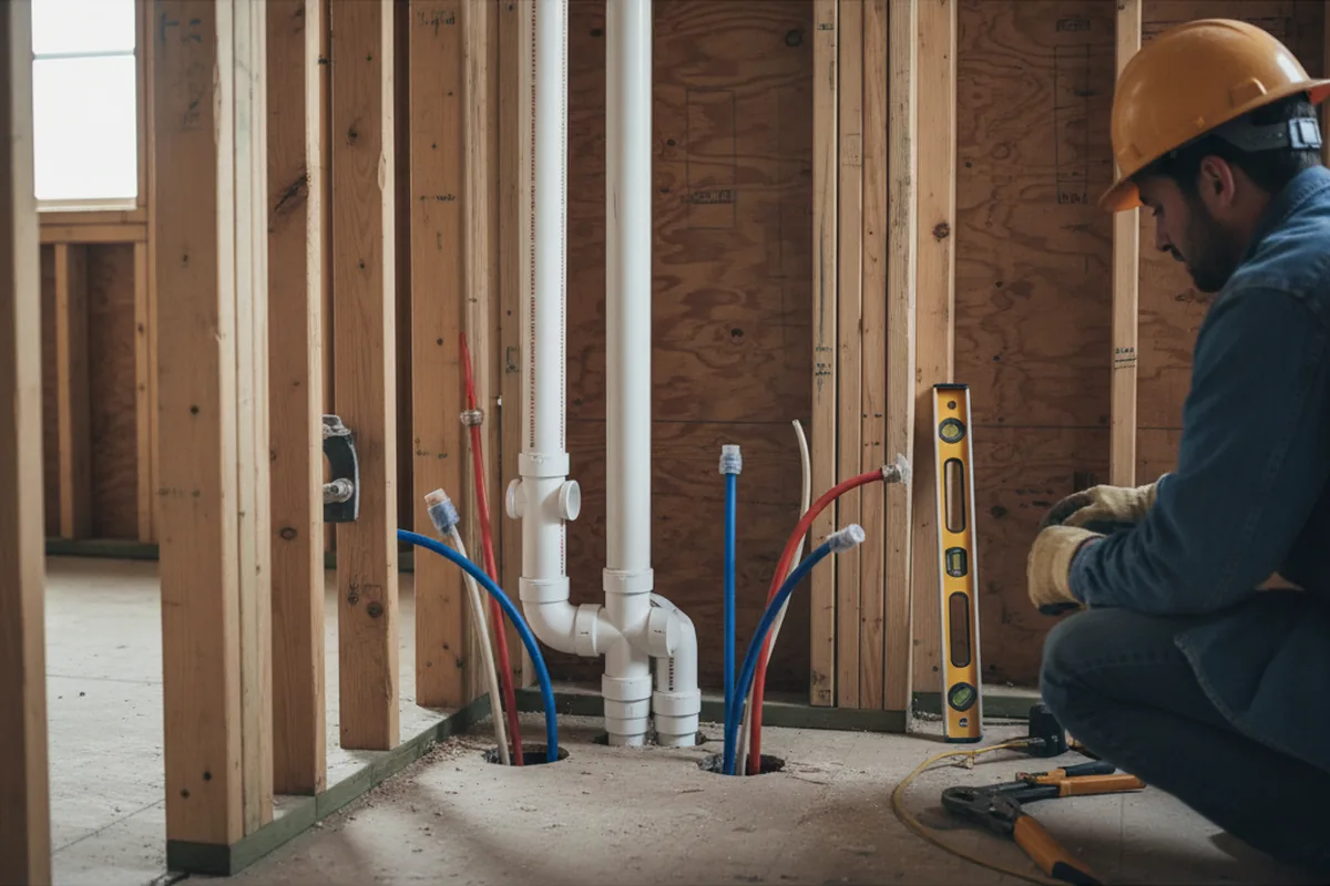 Drain and supply rough-in during Drain Cleaning in Markleville